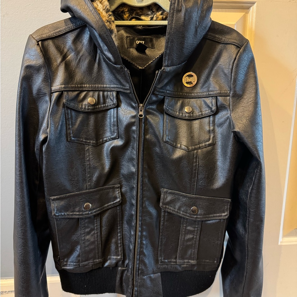 Obey Black Faux Leather Jacket for Women